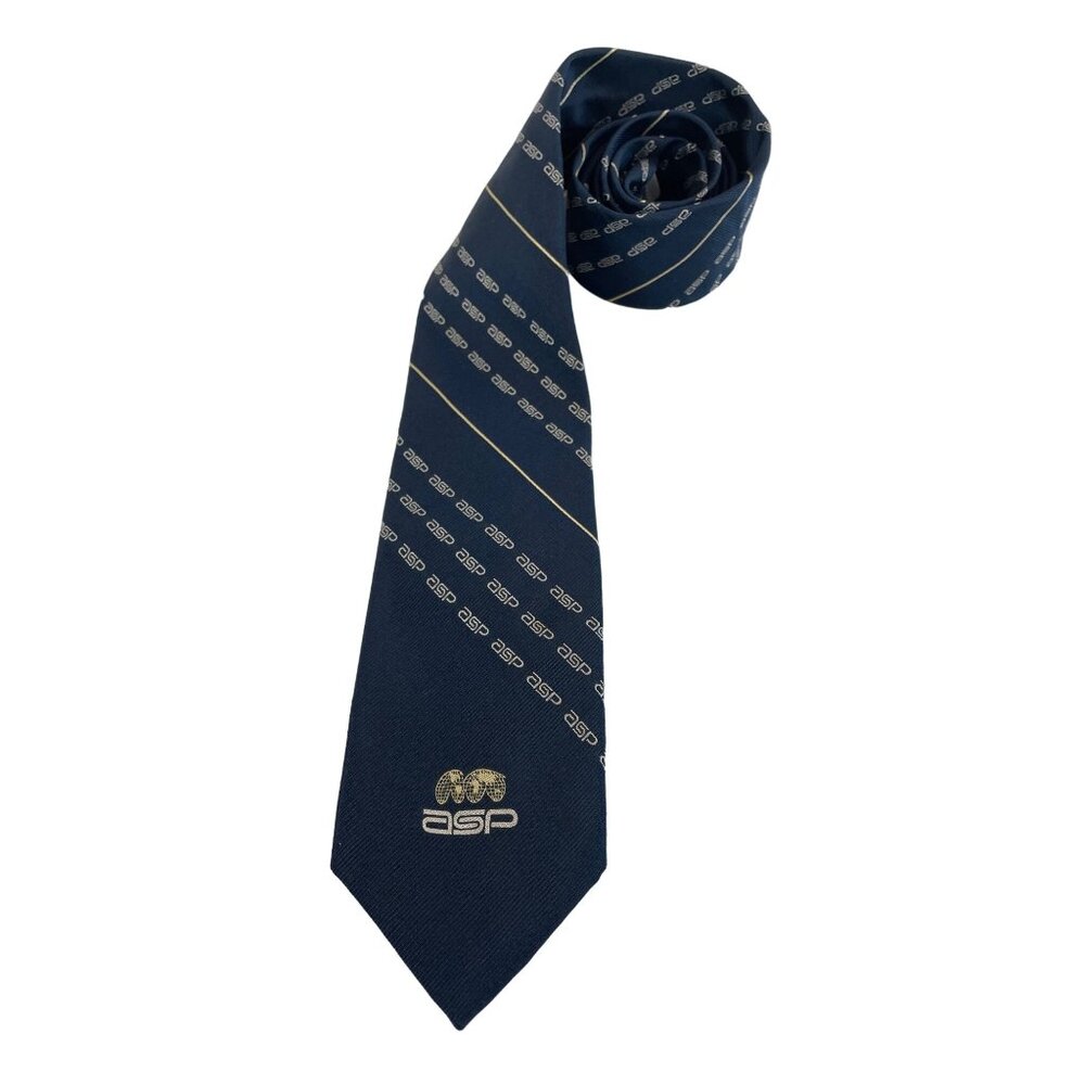 Vintage Givenchy Gentlemen's Navy Silk Tie With ASP Logo Corporate 56.5" x 3"